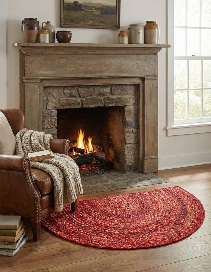 Detail image of 2' 2 x 3' 7  Hand Braided Chindi Hearth Rug