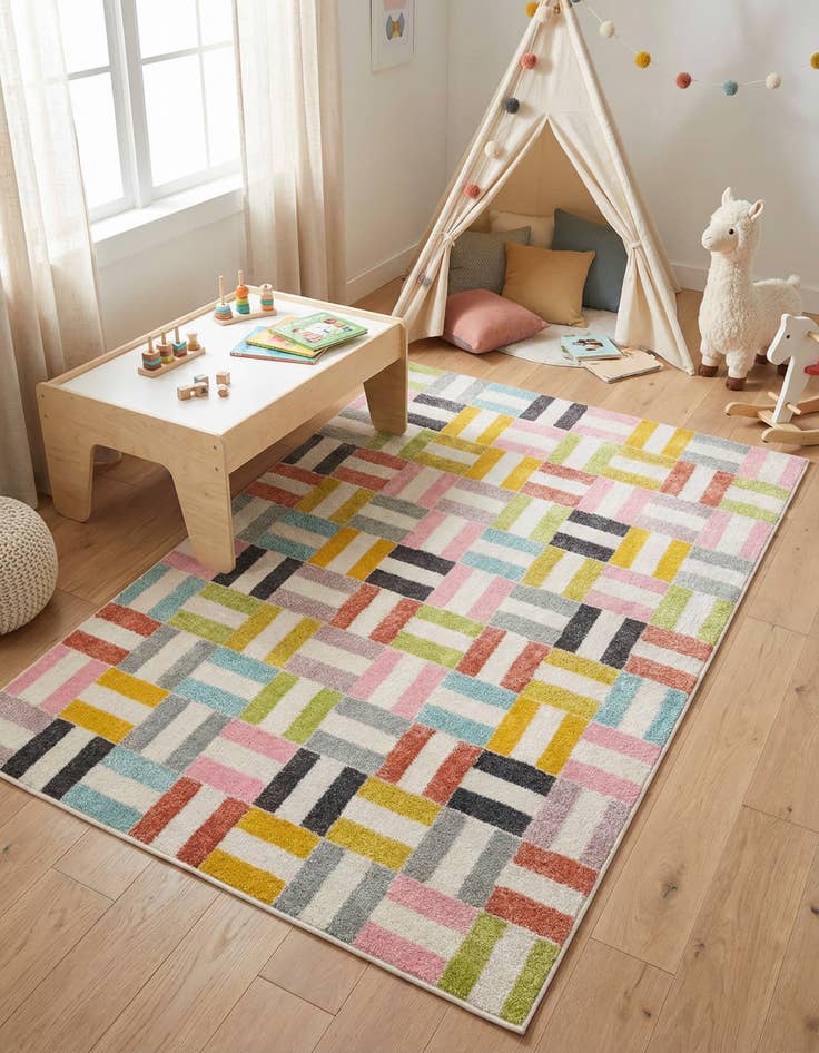 Detail image of 4' x 6' Checkered Whimsy Kids Rug