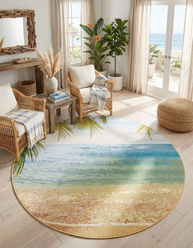 Detail image of 7' 10 x 7' 10 Washable Coastal Indoor / Outdoor Round Rug