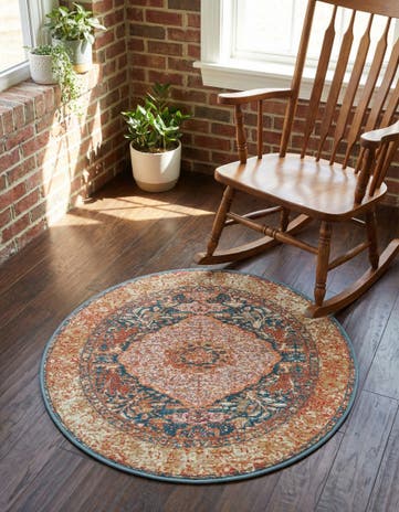 3' x 3' Easy-Clean Traditional Indoor / Outdoor Round Rug