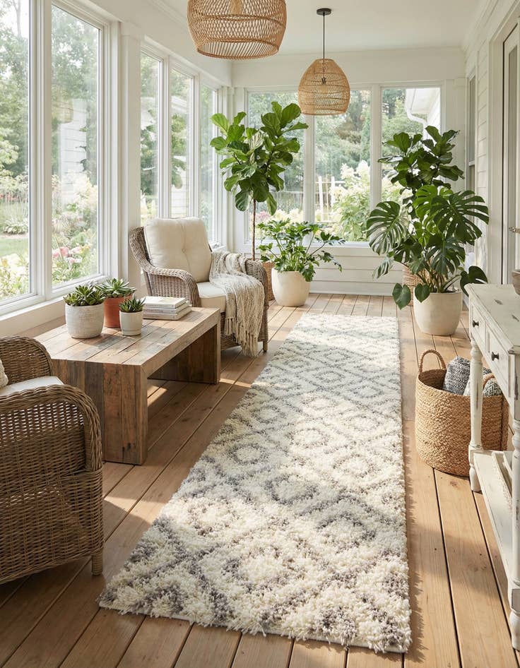 Detail image of  3' 3 x 16' 5 Lattice Shag Runner Rug