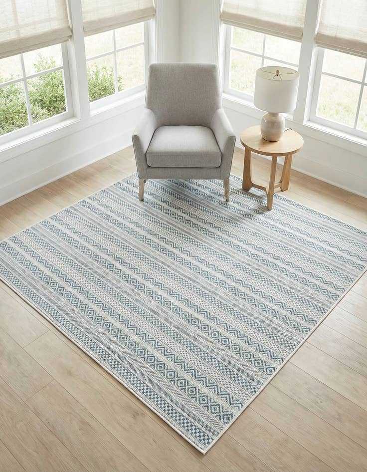 Detail image of 5' 3 x 5' 3 Easy-Clean Striped Indoor / Outdoor Square Rug