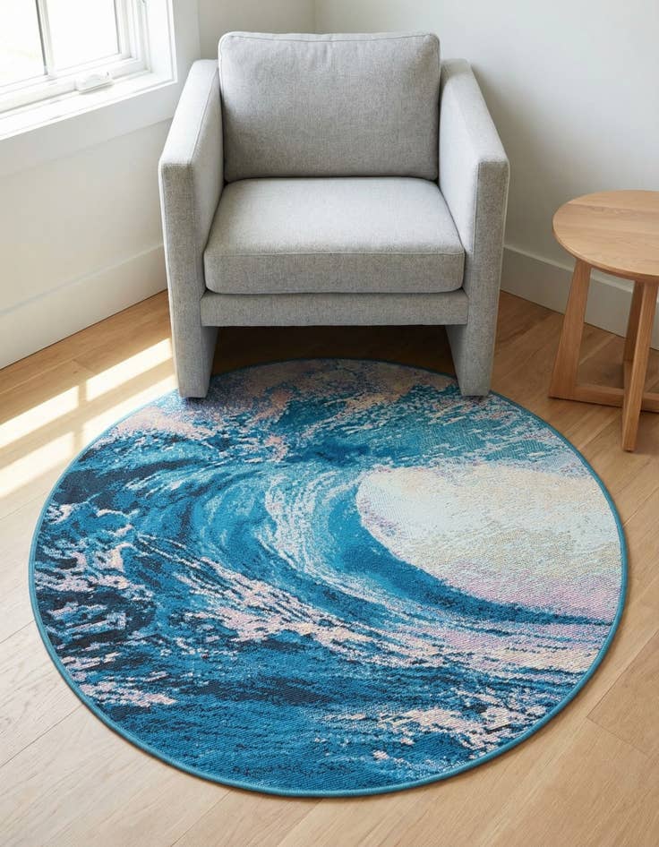 Detail image of 3' 3 x 3' 3  Washable Modern Indoor / Outdoor Round Rug