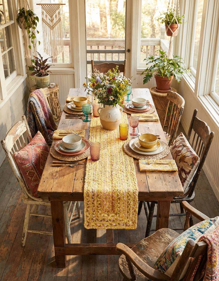 Detail image of 1' 2 x 8'  Hand Braided Chindi Table Runner Rug