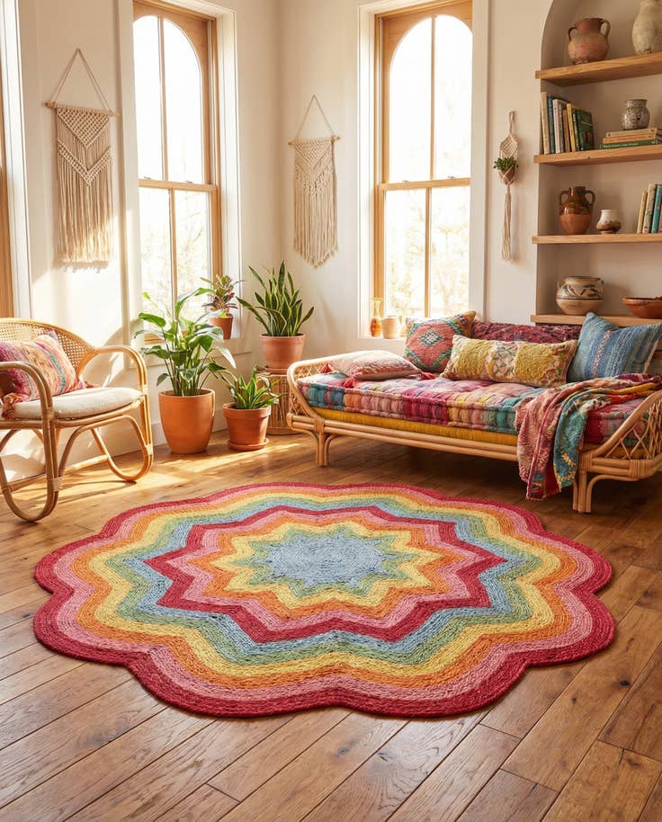 Detail image of 6' 1 x 6' 1 Hand Braided Happy Rugs Jawbreaker Poppy Round