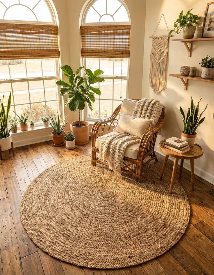 Detail image of 5' 1 x 5' 1 Handmade Braided Jute Round Rug