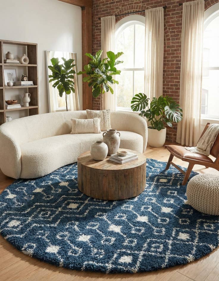 Detail image of 10' x 10' Moroccan Trellis Shag Round Rug