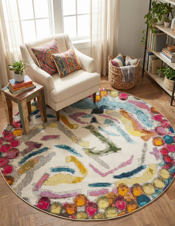 Detail image of 7' x 7'  Washable Vivid Round Rug