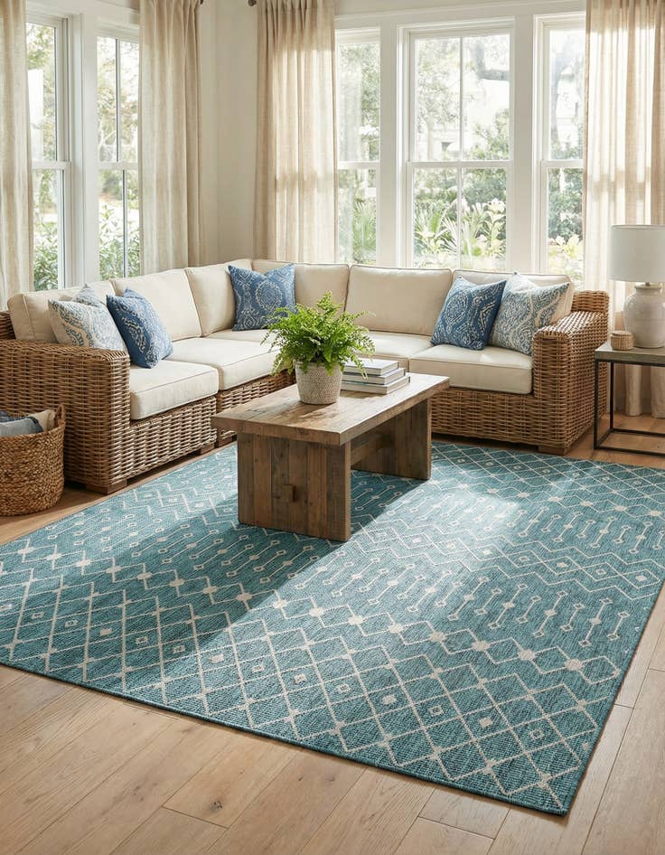 Detail image of 10' 8 x 10' 8  Washable Trellis Indoor / Outdoor Square Rug
