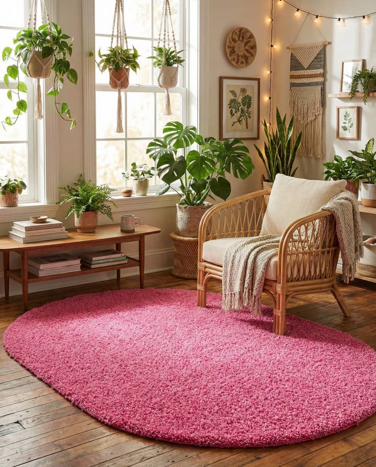 Detail image of 5' 3 x 8' Solid Shag Oval Rug