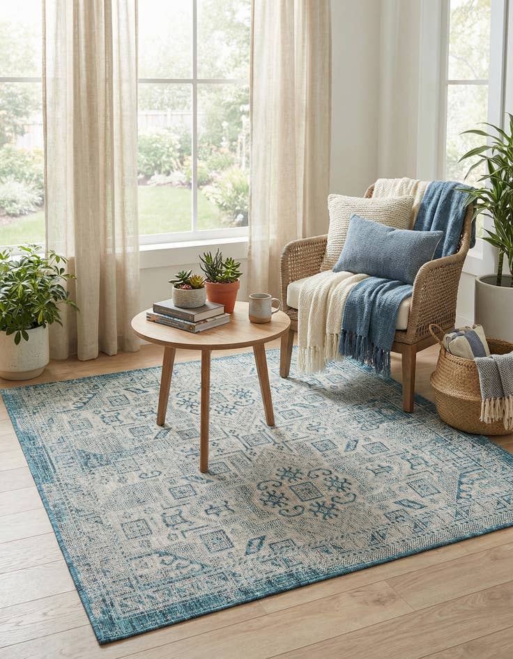 Detail image of 5' 3 x 5' 3 Easy-Clean Aztec Indoor / Outdoor Square Rug