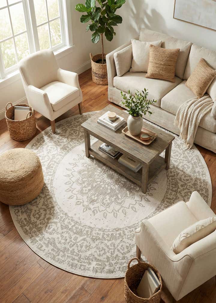 10' x 10' Easy-Clean Traditional Indoor / Outdoor Round Rug