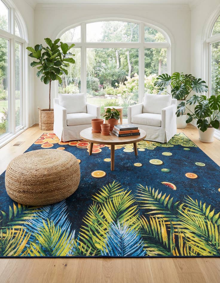Detail image of  12' x 12'  Washable Coastal Indoor / Outdoor Square Rug