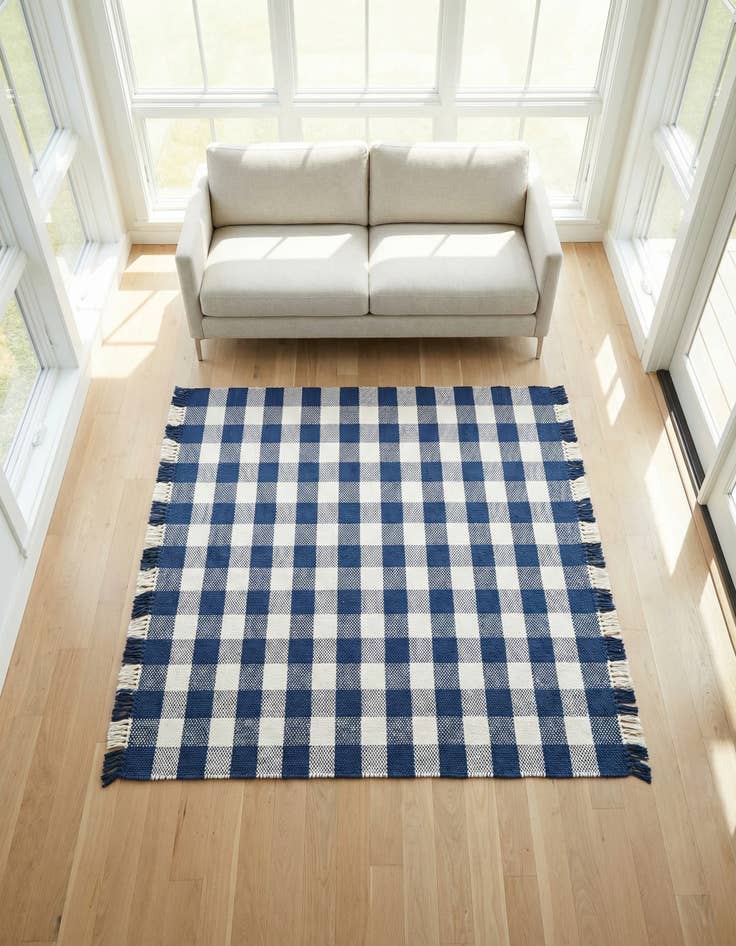 Detail image of 5' 3 x 5' 3 Eco Plaid Washable Indoor / Outdoor Square Rug