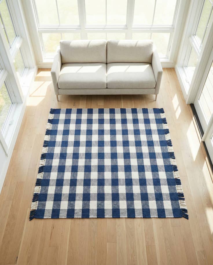 Detail image of 5' 3 x 5' 3 Easy-Clean Eco Plaid Washable Indoor / Outdoor Square Rug