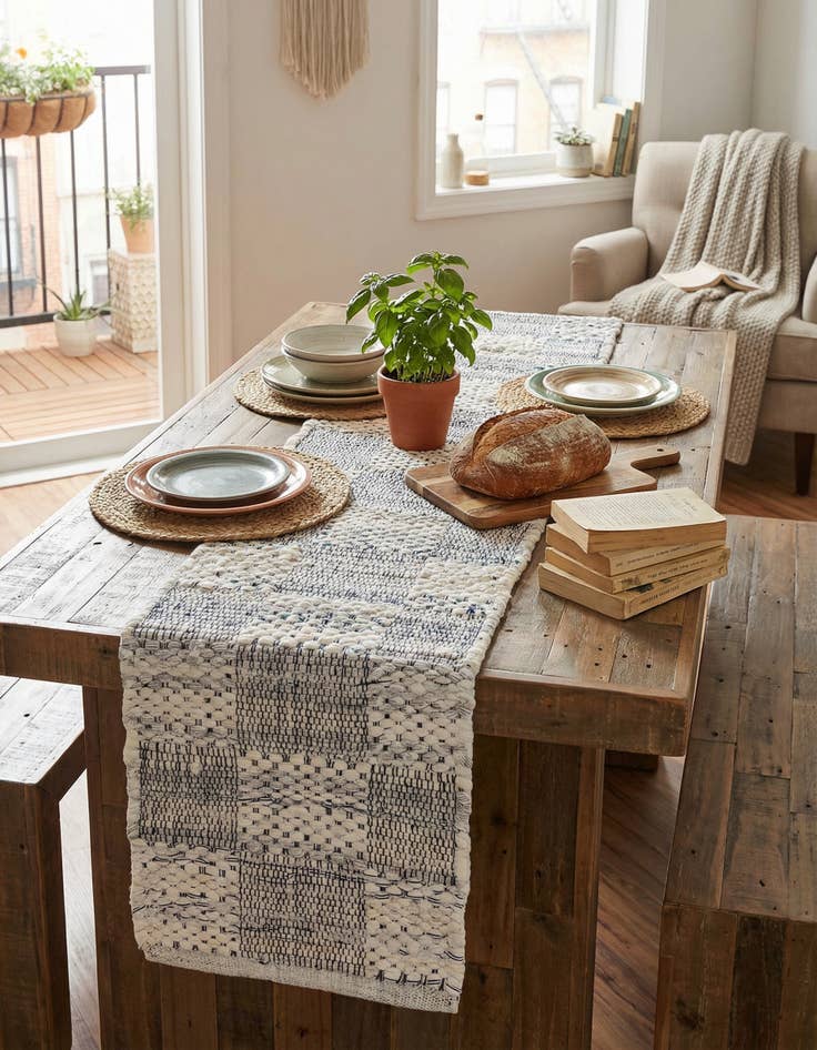 Detail image of 1' 2 x 4' 1 Hand Woven Chindi Cotton Table Runner Rug