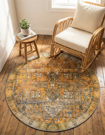 Yellow Washable Timeless Round Rug