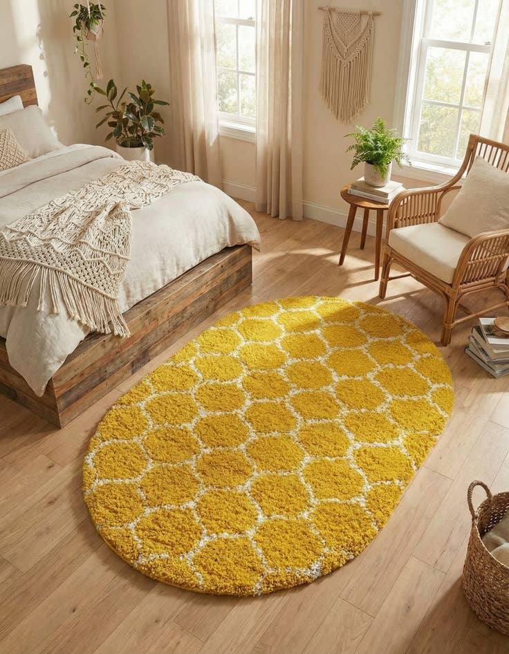 Detail image of  5' 3 x 8' Lattice Shag Oval Rug