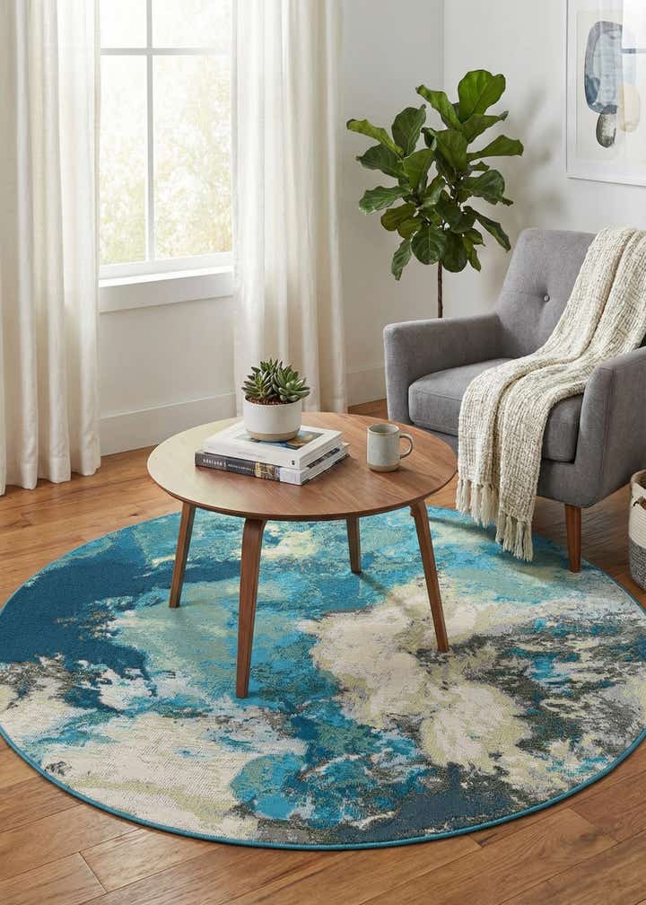 4' 1 x 4' 1 Easy-Clean Modern Indoor / Outdoor Round Rug