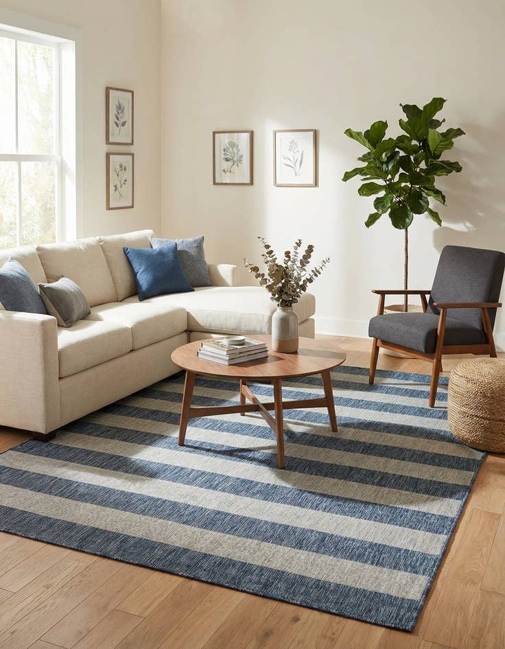 Detail image of 7' 10 x 7' 10  Washable Striped Indoor / Outdoor Square Rug