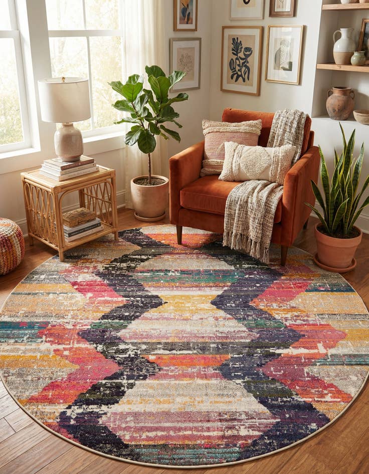 Detail image of 7' x 7'  Washable Vivid Round Rug