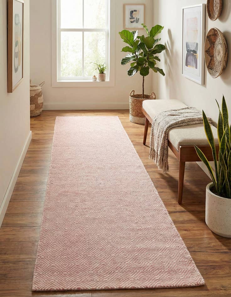 Detail image of 2' 7 x 14' 1 Hand Woven Geo Trellis Flatweave Runner Rug