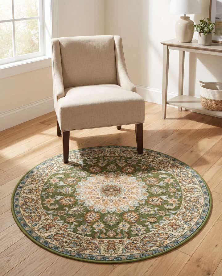 3' 3 x 3' 3 Easy-Clean Traditional Indoor / Outdoor Round Rug