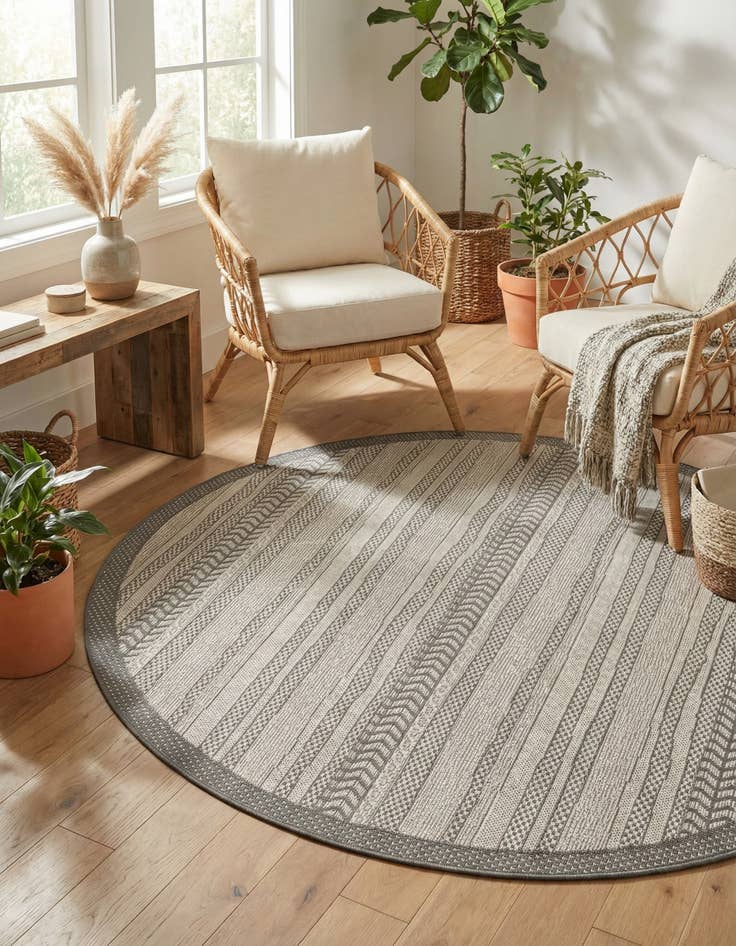 Detail image of 6' x 6' Washable Border Indoor / Outdoor Round Rug