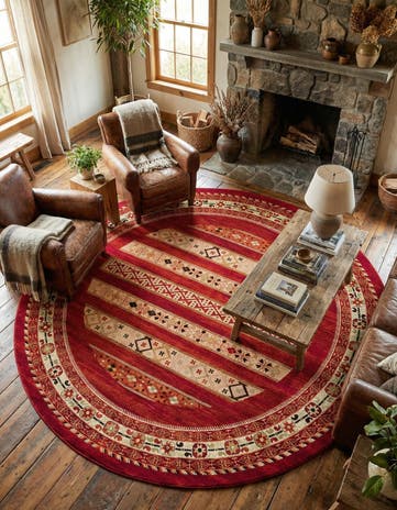 Rust Red Kashkuli Gabbeh Round Rug