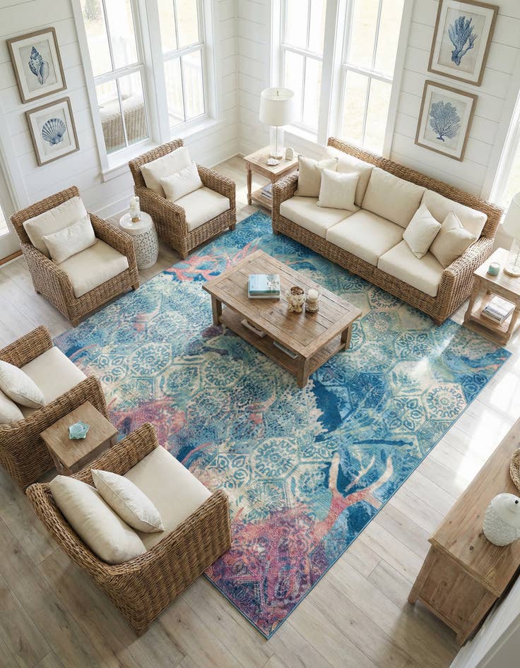 Detail image of 10' x 10' Washable Coastal Indoor / Outdoor Square Rug