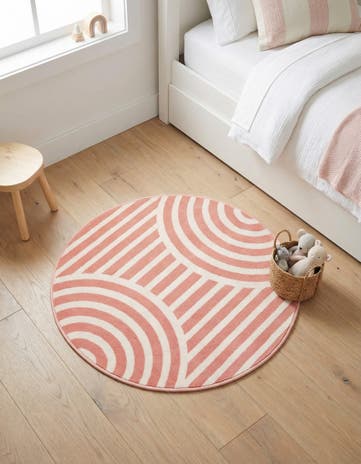 Soft Coral Pink Whimsy Kids Round Rug
