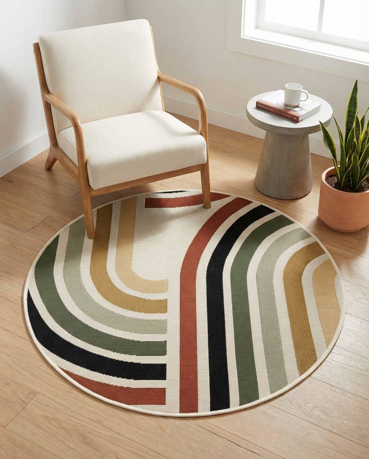 Detail image of 3' x 3' Easy-Clean Modern Indoor / Outdoor Round Rug