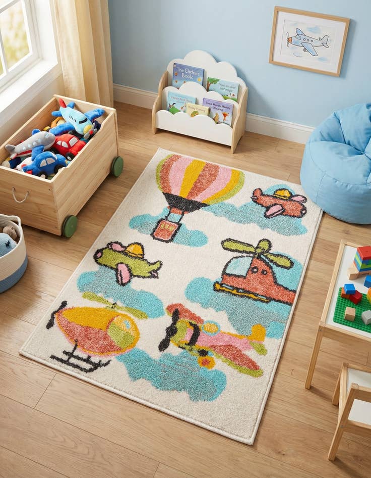 Detail image of 2' 2 x 3' Airplanes Whimsy Kids Rug