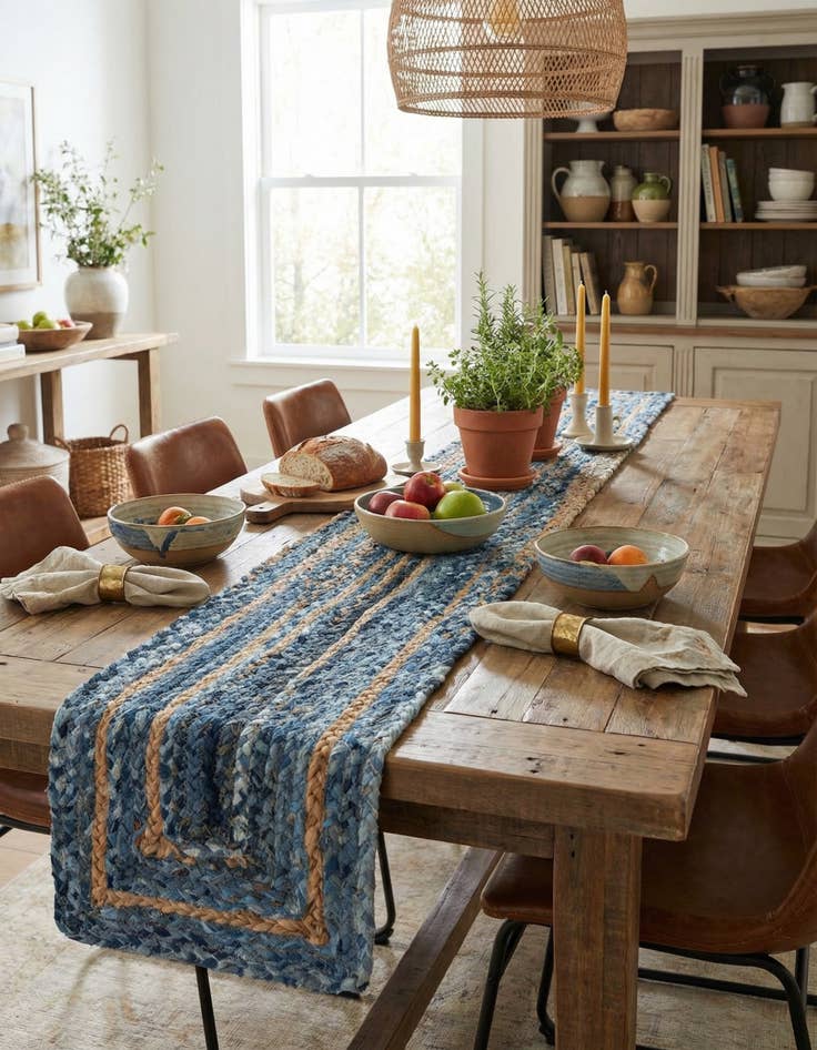 Detail image of 1' 2 x 8'  Hand Braided Chindi Table Runner Rug