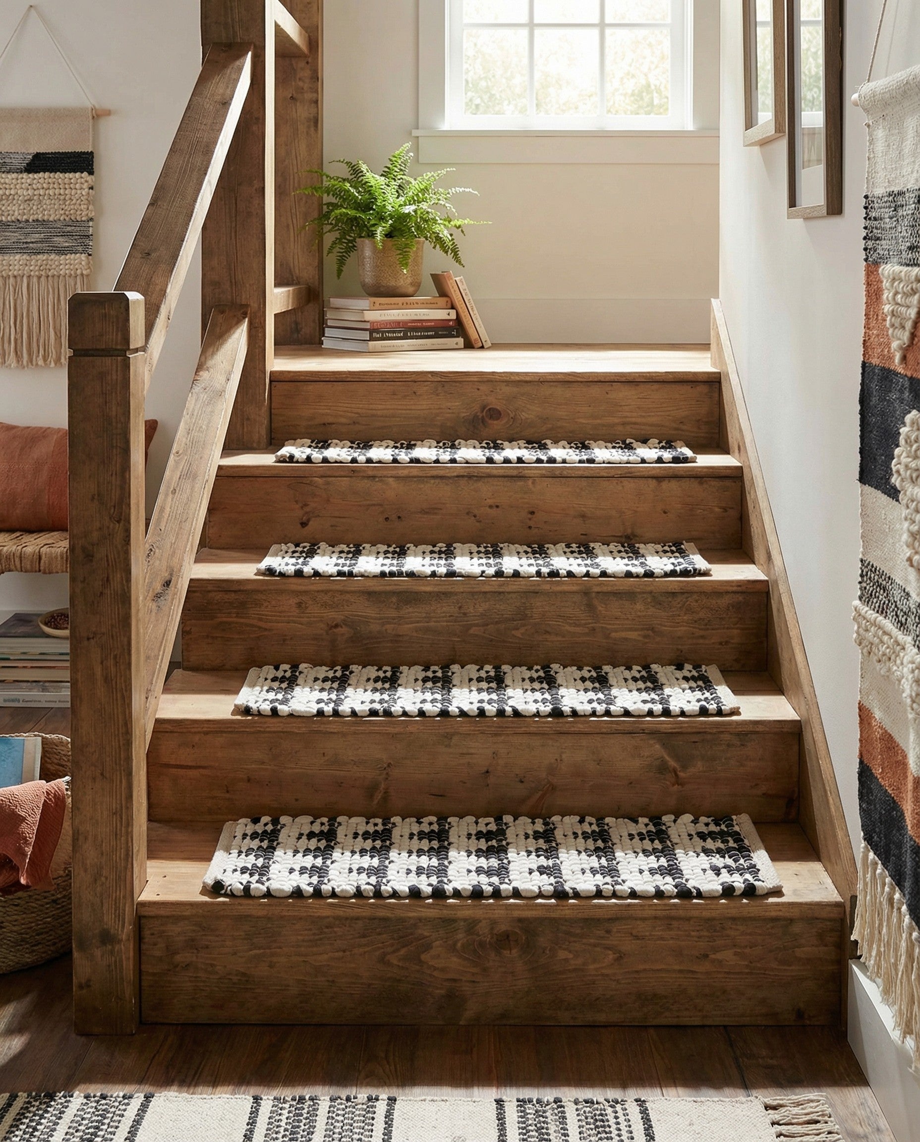 0' 9 x 2' 6 Hand Woven Chindi Jute Stair Rug