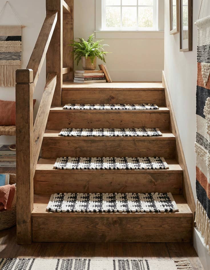 Detail image of 0' 9 x 2' 6 Hand Woven Chindi Jute Stair Rug