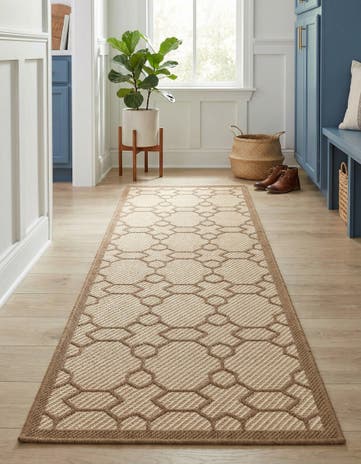 Beige Easy-Clean Lattice Indoor / Outdoor Runner Rug