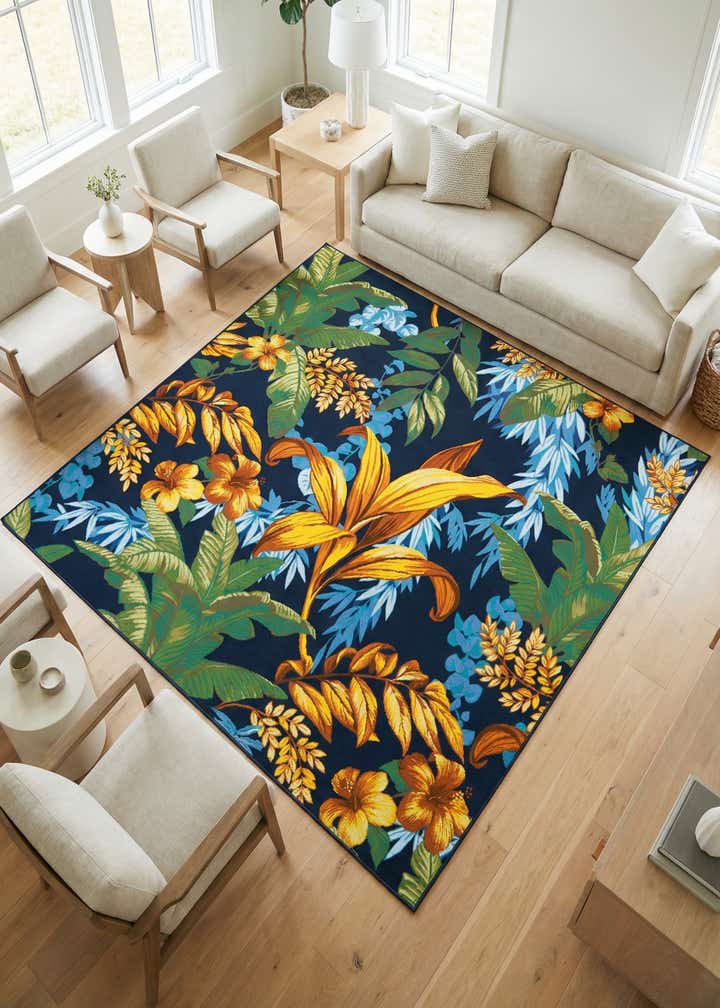 7' 10 x 7' 10 Easy-Clean Botanical Indoor / Outdoor Square Rug