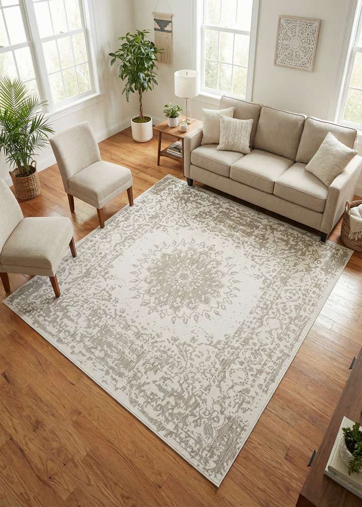 7' 10 x 7' 10 Easy-Clean Traditional Indoor / Outdoor Square Rug