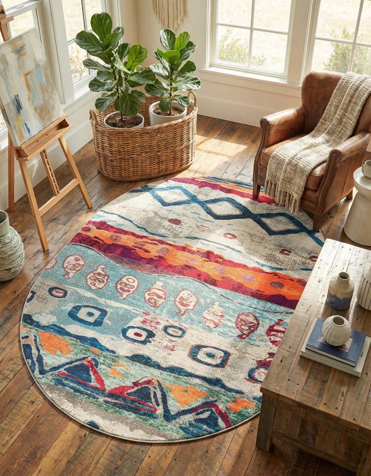 Detail image of 7' 10 x 10'  Washable Vivid Oval Rug