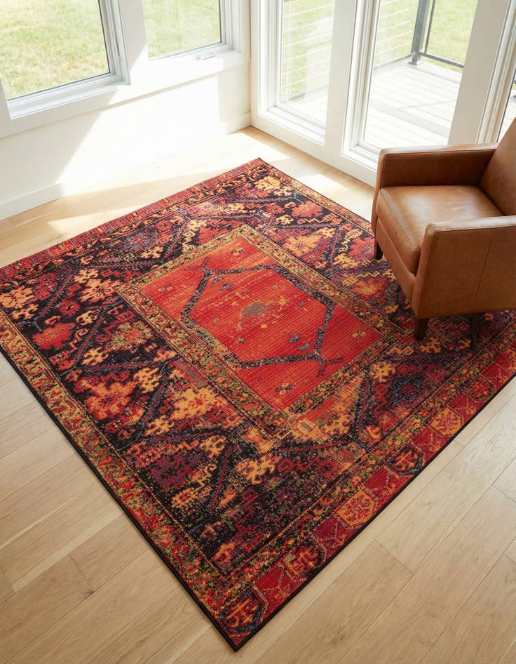 Detail image of 5' 3 x 5' 3 Washable Tribal Indoor / Outdoor Square Rug