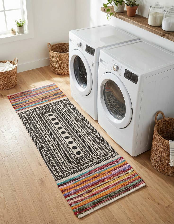 Detail image of 2' x 5' 1 Hand Braided Chindi Cotton Runner Rug