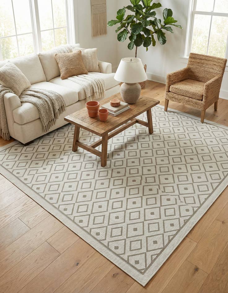 Detail image of 7' 10 x 7' 10 Washable Lattice Indoor / Outdoor Square Rug