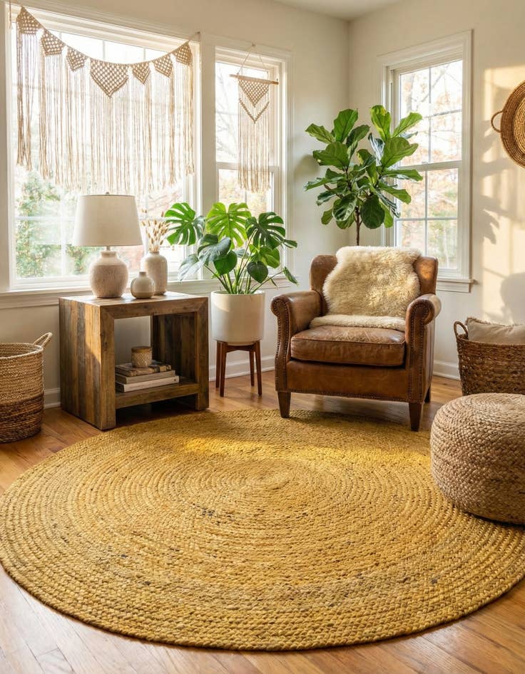 Detail image of 5' 1 x 5' 1  Hand Braided Jute Round Rug