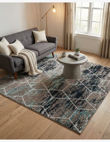 7' x 7' Lattice Frieze Square Rug