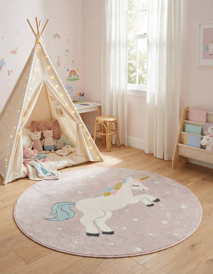 Detail image of 5' 3 x 5' 3 Unicorn Whimsy Kids Round Rug