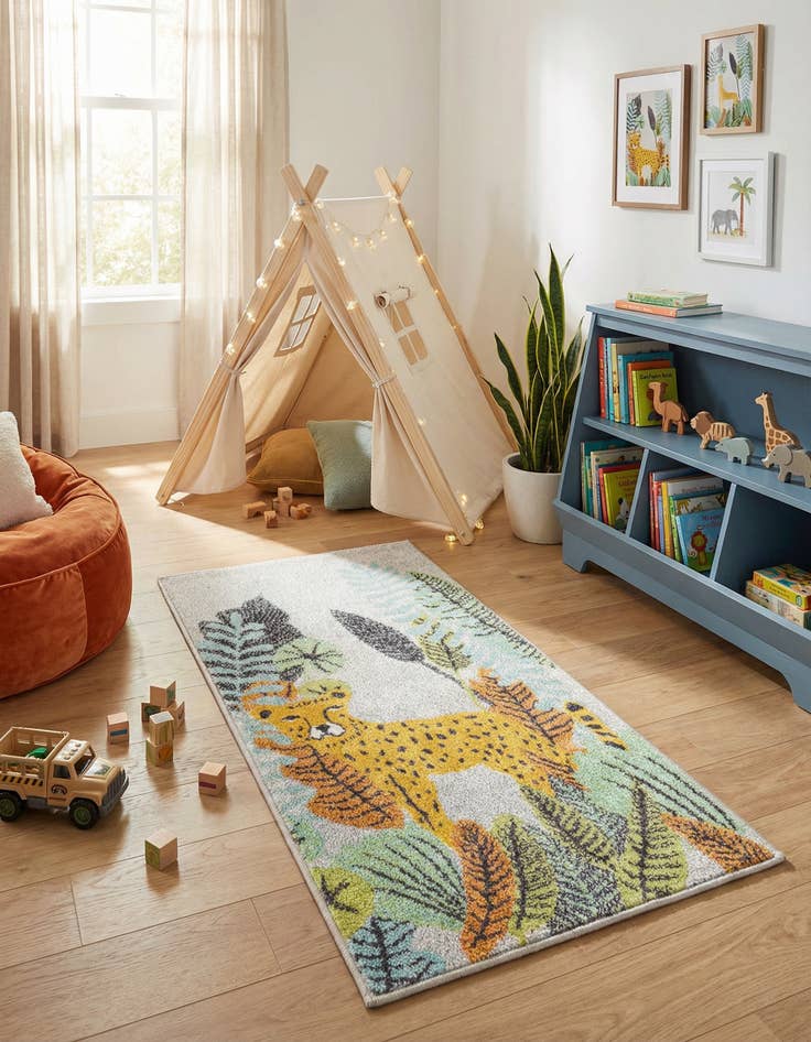 Detail image of 2' 2 x 4' Leopard Whimsy Kids Runner Rug
