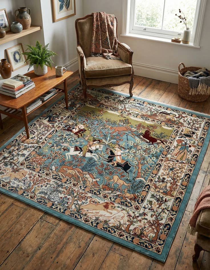 Detail image of  5' 3 x 5' 3 Nain Design Square Rug