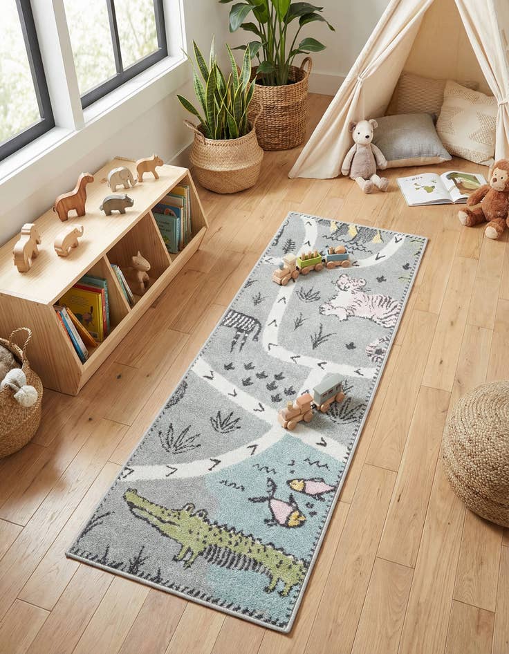 Detail image of 2' x 5' 3 Animals Whimsy Kids Runner Rug