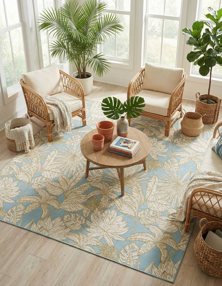 Detail image of 10' x 10' Washable Botanical Indoor / Outdoor Square Rug